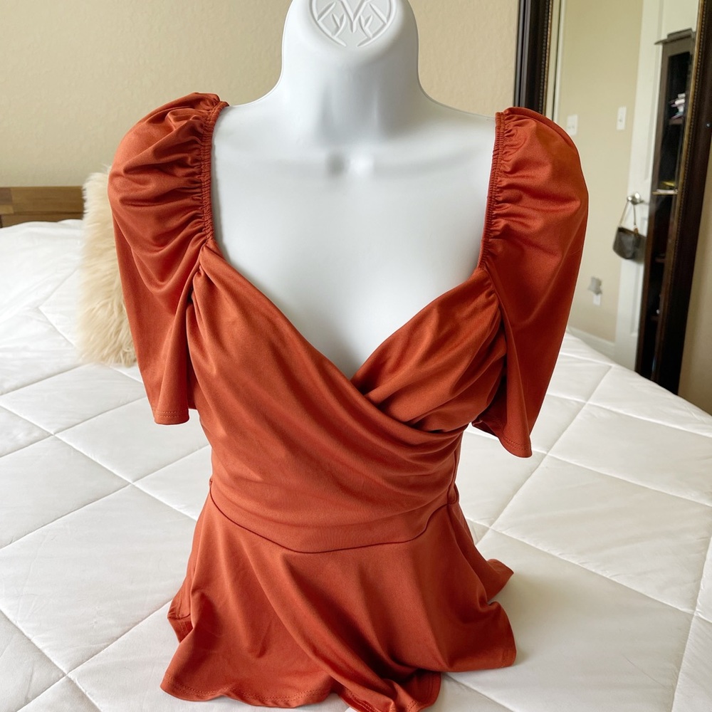Burnt Orange Red Flattering Top